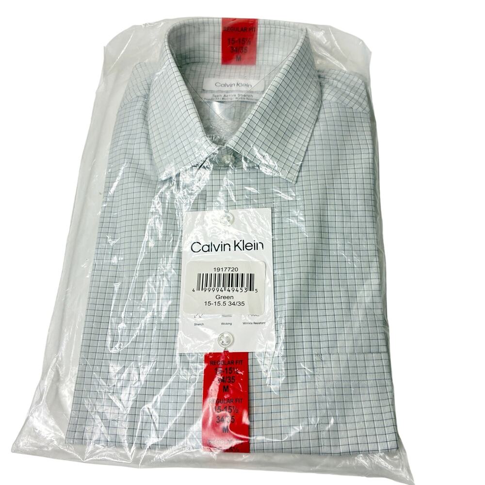 Calvin Klein Barely Green Plaid Button Up Shirt NWT Mens 15-15 1/2 34/35 M